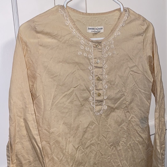 Tommy Jeans SP Beige Half Button Up Blouse - Picture 13 of 13